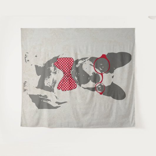 かわいいおもしろいトレンディーヴィンテージのブフランスのルドッグ タペストリー (正面(横))