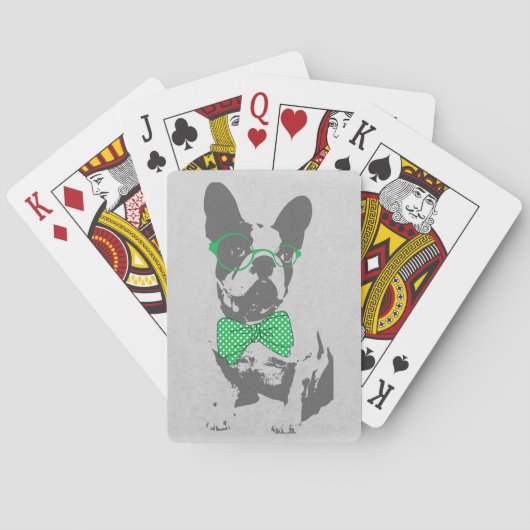 かわいいおもしろいトレンディーヴィンテージのブフランスのルドッグ トランプ (裏面)