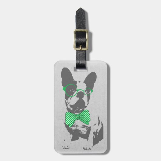 かわいいおもしろいトレンディーヴィンテージのブフランスのルドッグ ラゲッジタグ (正面縦)