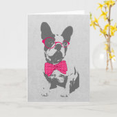 かわいいおもしろいトレンディーヴィンテージブフランスのルドッグ カード (黄色い花)