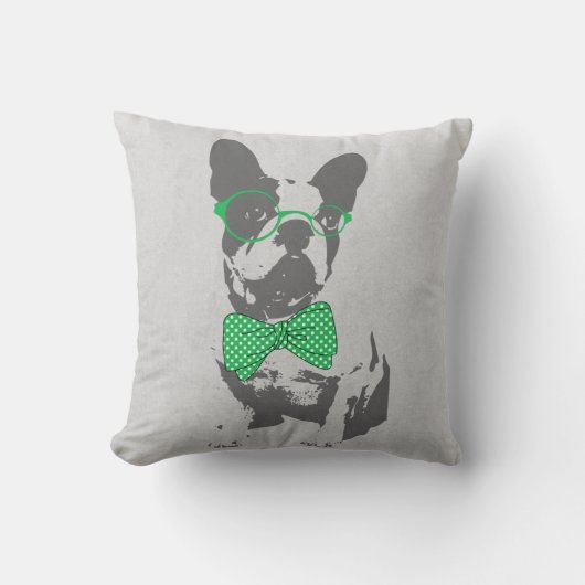 かわいいおもしろいトレンディーヴィンテージブフランスのルドッグ クッション (正面)