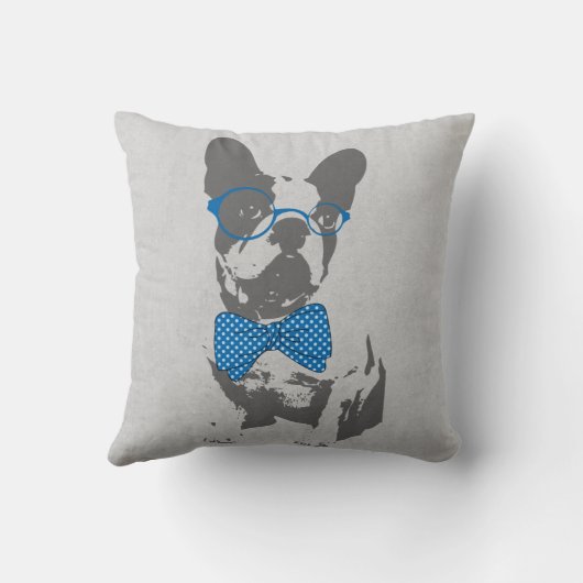 かわいいおもしろいトレンディーヴィンテージブフランスのルドッグ クッション (裏面)