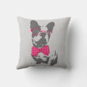 かわいいおもしろいトレンディーヴィンテージブフランスのルドッグ クッション (裏面)