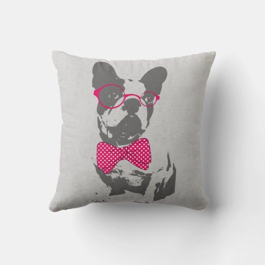 かわいいおもしろいトレンディーヴィンテージブフランスのルドッグ クッション (裏面)