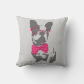 かわいいおもしろいトレンディーヴィンテージブフランスのルドッグ クッション (正面)