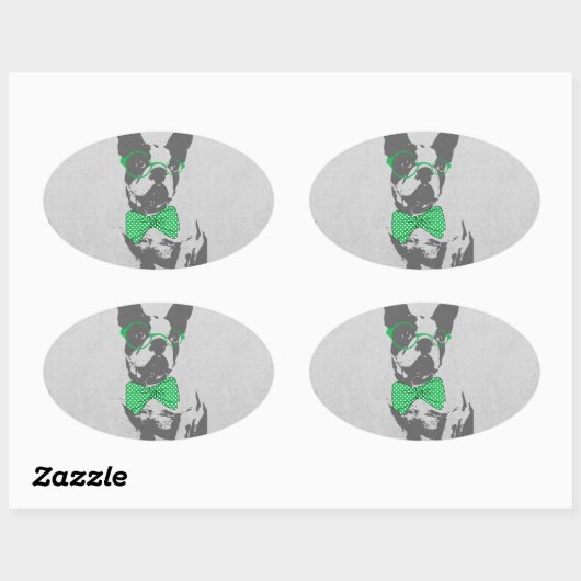 かわいいおもしろいトレンディーヴィンテージブフランスのルドッグ 楕円形シール (シート)