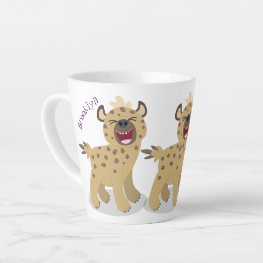 かわいいおもしろいハイエナ笑い漫画イラストレーション カフェラテマグ (左アングル)