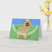 かわいいおもしろいハイエナ笑い漫画イラストレーション カード (黄色い花)