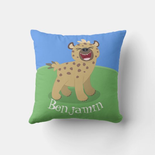 かわいいおもしろいハイエナ笑い漫画イラストレーション クッション (裏面)