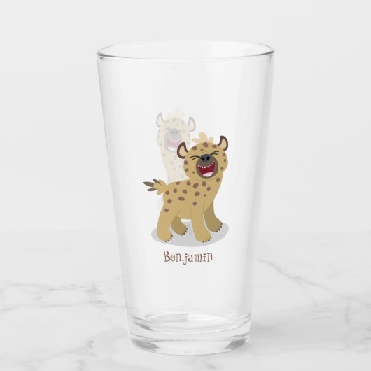 かわいいおもしろいハイエナ笑い漫画イラストレーション タンブラーグラス (正面)
