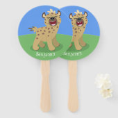 かわいいおもしろいハイエナ笑い漫画イラストレーション ハンドファン (正面&裏面)