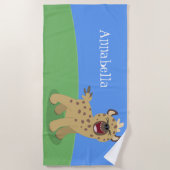 かわいいおもしろいハイエナ笑い漫画イラストレーション ビーチタオル (正面)