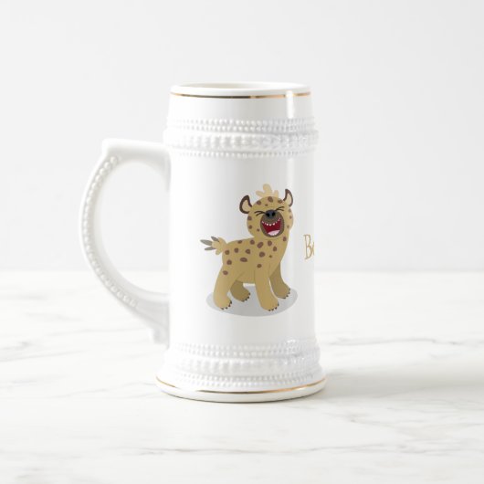 かわいいおもしろいハイエナ笑い漫画イラストレーション ビールジョッキ (左)