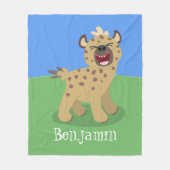 かわいいおもしろいハイエナ笑い漫画イラストレーション フリースブランケット (正面)