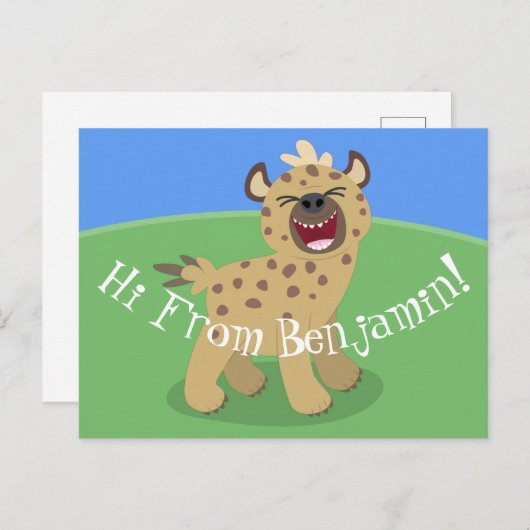 かわいいおもしろいハイエナ笑い漫画イラストレーション ポストカード (正面/裏面)