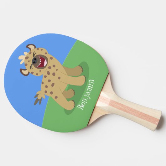 かわいいおもしろいハイエナ笑い漫画イラストレーション 卓球ラケット (横)