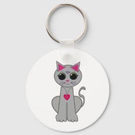 かわいいおもしろいハッピーグレー猫 キーホルダー