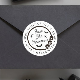 かわいいおもしろいハッピーハローウィンスカルスケルトンこうもり ラウンドシール