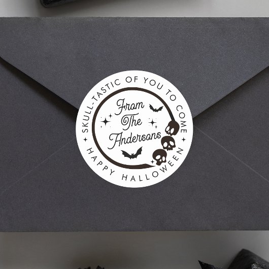 かわいいおもしろいハッピーハローウィンスカルスケルトンこうもり ラウンドシール