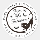 かわいいおもしろいハッピーハローウィン黒猫こうもり ラウンドシール (正面)