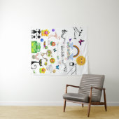 かわいいおもしろいハッピーマンガのキャラクターがパーソナライズ タペストリー (インサイチュ(横))