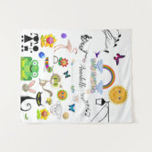 かわいいおもしろいハッピーマンガのキャラクターがパーソナライズ タペストリー (正面(横))