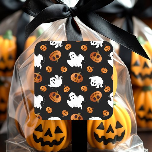 かわいいおもしろいハロウィーン幽霊カボチャパターン スクエアシール