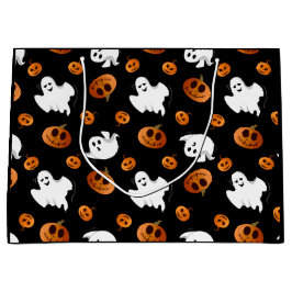 かわいいおもしろいハロウィーン幽霊カボチャパターン ラージペーパーバッグ