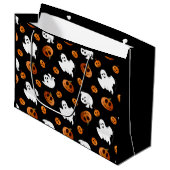 かわいいおもしろいハロウィーン幽霊カボチャパターン ラージペーパーバッグ (正面アングル)