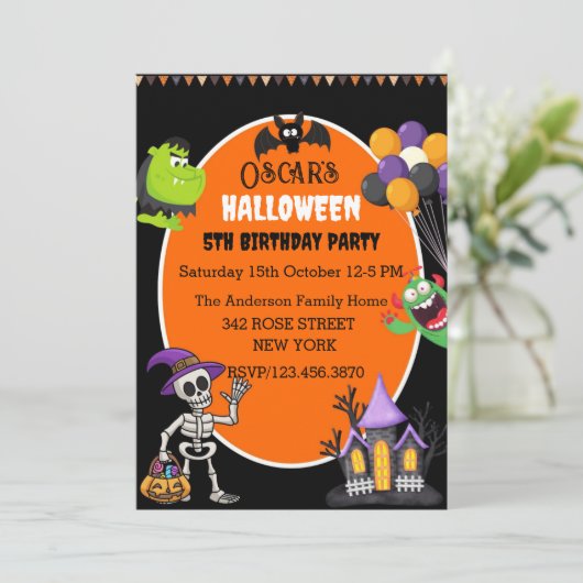 かわいいおもしろいハロウィーン誕生日招待状 招待状 (スタンド正面)