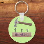 かわいいおもしろいハンマーと爪、 ネイル漫画イラストレーション キーホルダー (正面)