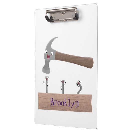 かわいいおもしろいハンマーと爪、 ネイル漫画イラストレーション クリップボード (左)