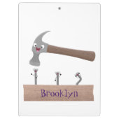 かわいいおもしろいハンマーと爪、 ネイル漫画イラストレーション クリップボード (裏面)