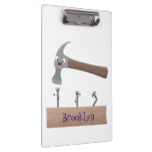 かわいいおもしろいハンマーと爪、 ネイル漫画イラストレーション クリップボード (右)