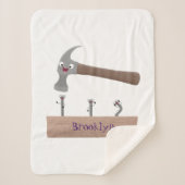 かわいいおもしろいハンマーと爪、 ネイル漫画イラストレーション シェルパブランケット (正面)