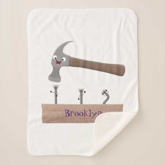 かわいいおもしろいハンマーと爪、 ネイル漫画イラストレーション シェルパブランケット (正面)