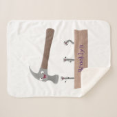 かわいいおもしろいハンマーと爪、 ネイル漫画イラストレーション シェルパブランケット (正面(横))