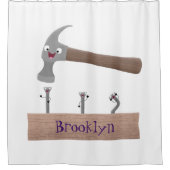 かわいいおもしろいハンマーと爪、 ネイル漫画イラストレーション シャワーカーテン (正面)