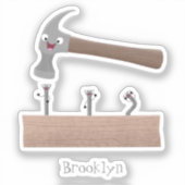 かわいいおもしろいハンマーと爪、 ネイル漫画イラストレーション シール (正面)