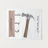 かわいいおもしろいハンマーと爪、 ネイル漫画イラストレーション タペストリー (正面(横))