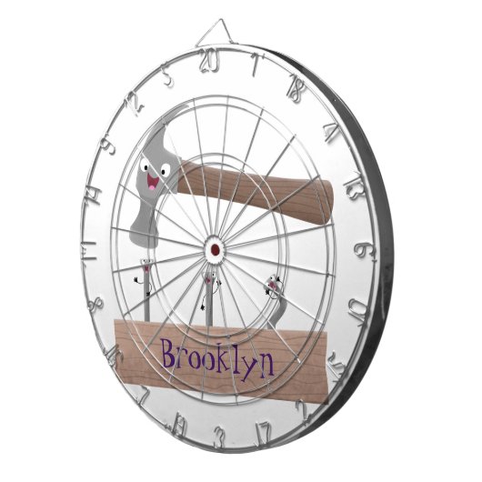 かわいいおもしろいハンマーと爪、 ネイル漫画イラストレーション ダーツボード (正面右)