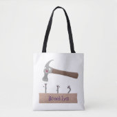 かわいいおもしろいハンマーと爪、 ネイル漫画イラストレーション トートバッグ (正面)