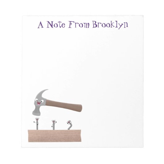 かわいいおもしろいハンマーと爪、 ネイル漫画イラストレーション  ノートパッド (正面)