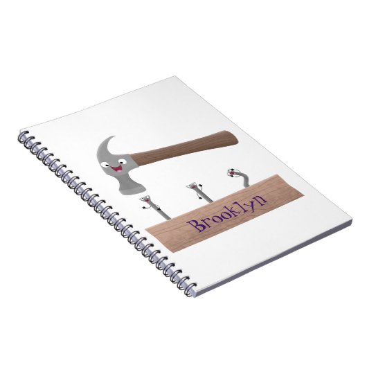 かわいいおもしろいハンマーと爪、 ネイル漫画イラストレーション ノートブック (右側)