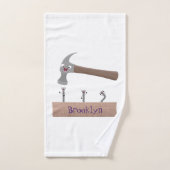 かわいいおもしろいハンマーと爪、 ネイル漫画イラストレーション バスタオルセット (ハンドタオル)