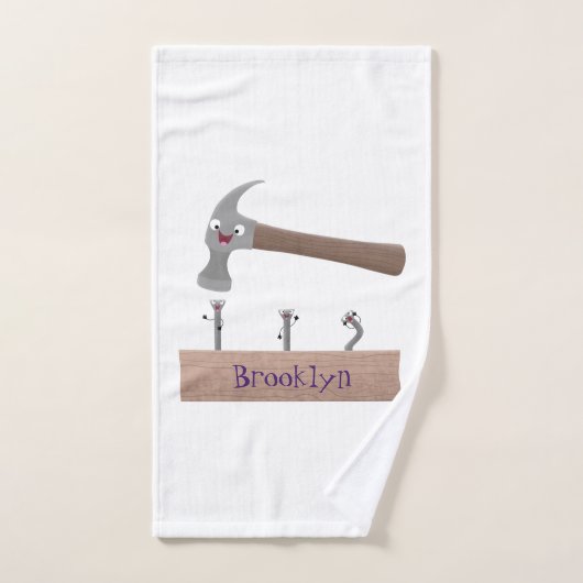 かわいいおもしろいハンマーと爪、 ネイル漫画イラストレーション バスタオルセット (ハンドタオル)