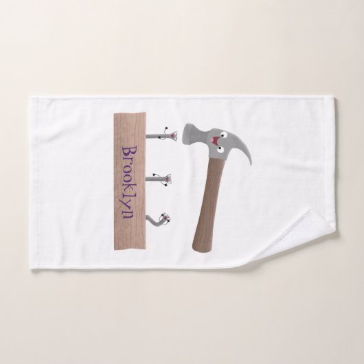 かわいいおもしろいハンマーと爪、 ネイル漫画イラストレーション バスタオルセット (ハンドタオル)