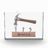 かわいいおもしろいハンマーと爪、 ネイル漫画イラストレーション フォトブロック (正面)