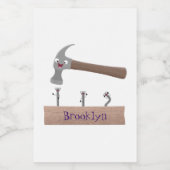 かわいいおもしろいハンマーと爪、 ネイル漫画イラストレーション フードラベル (シングルラベル)