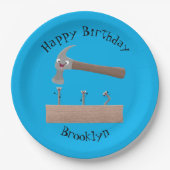 かわいいおもしろいハンマーと爪、 ネイル漫画イラストレーション ペーパープレート (正面)